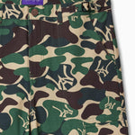 Camouflage pants with the Wisdom Of Age label on a white background