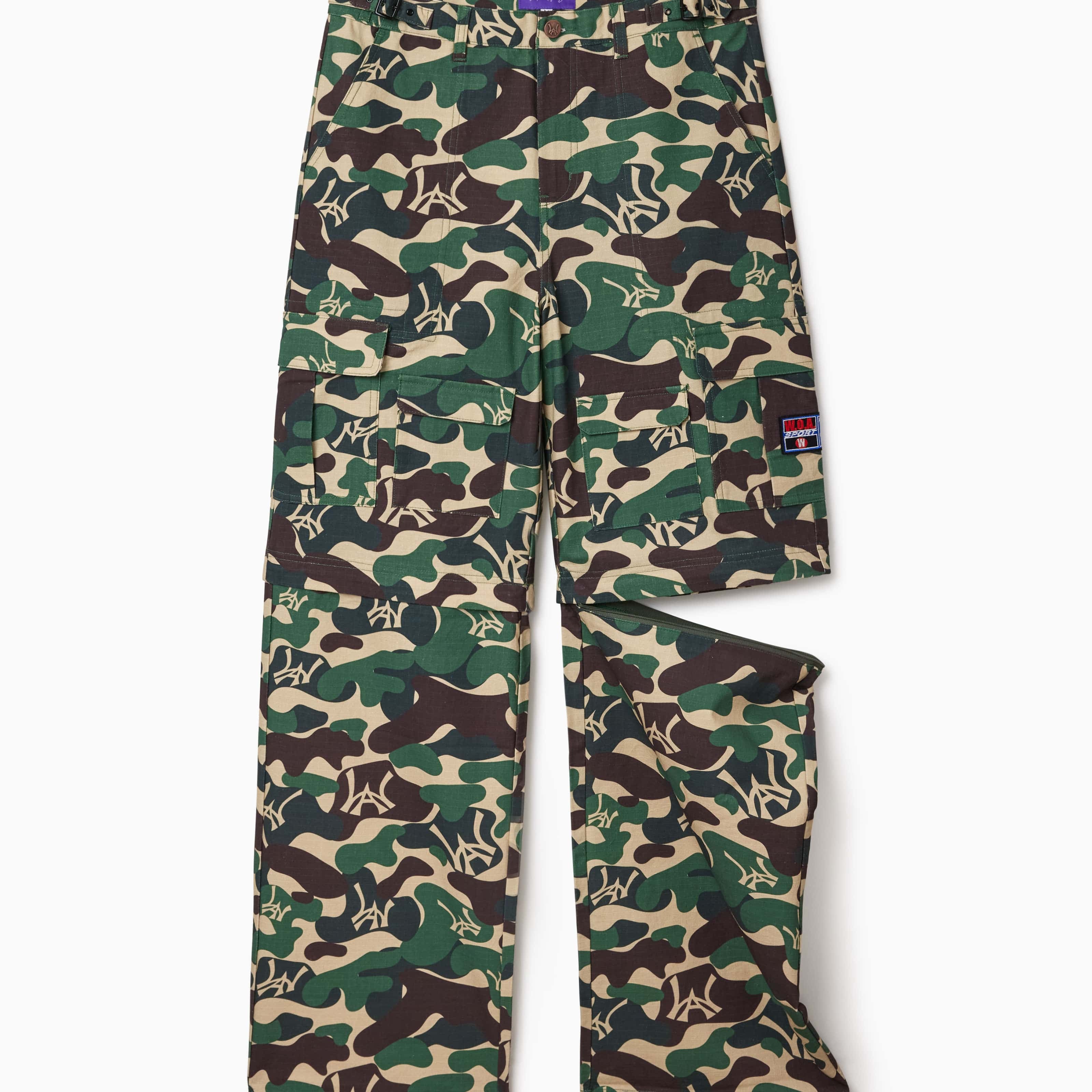 Camouflage pants with WA logo on a white background