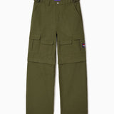 Olive Green cargo pants with multiple pockets on a white background