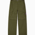 Olive Green cargo pants with multiple pockets on a white background