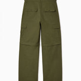 Olive Green cargo pants on a white background