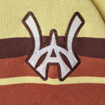 Closer look at the brand logo in a monogram font of connecting the "W" and "A" located on the upper left side of the sweater