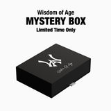 Graphic of black friday exclusive mystery box. Black box with WA logo and 'Wisdom Of Age' written in script.