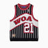 Wisdom Of Age Empire Basketball Jersey Black Pinstripe front view with WOA letter and jersey number 21 on white background