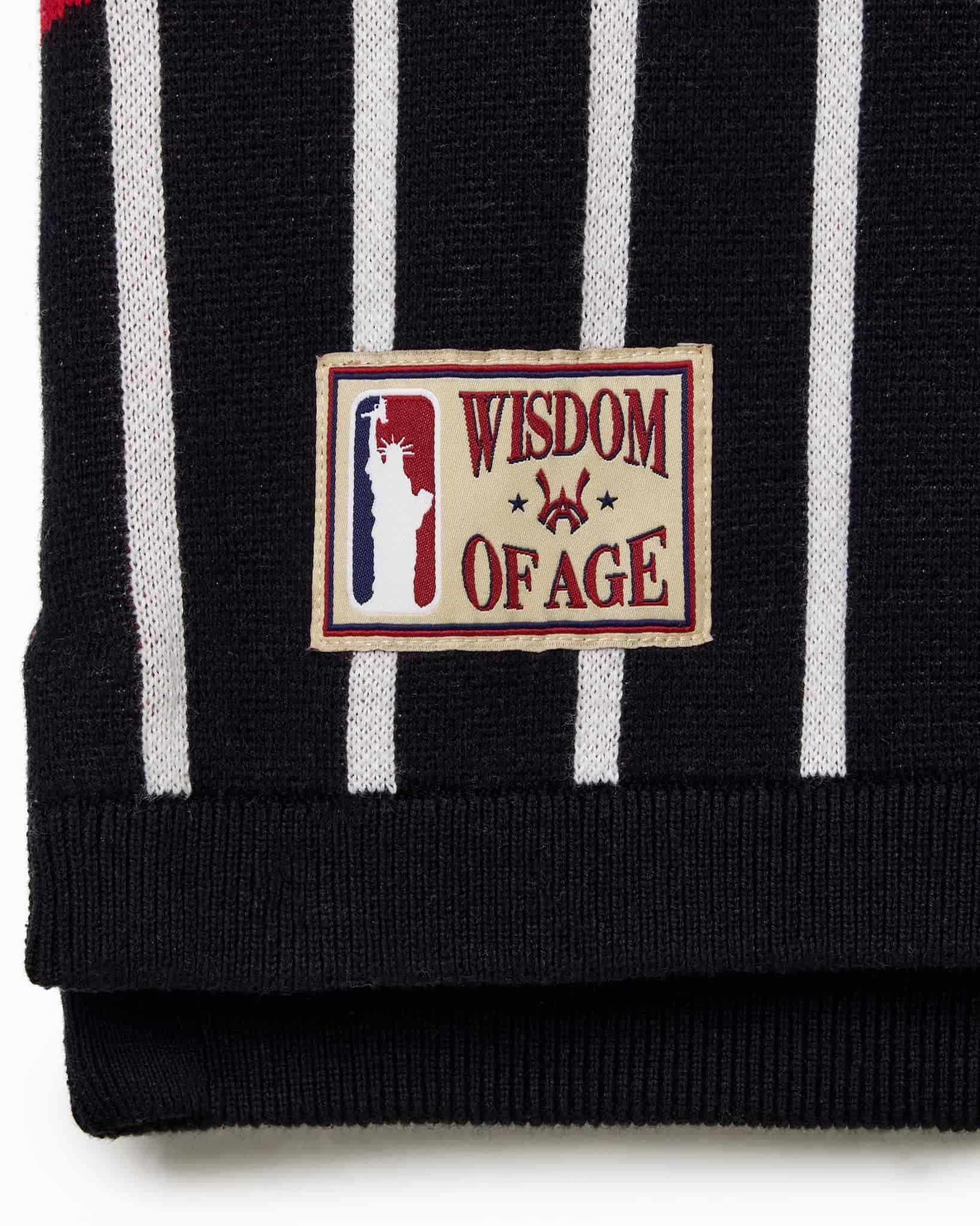 Wisdom Of Age Empire Basketball Jersey Black Pinstripe front view brand patch