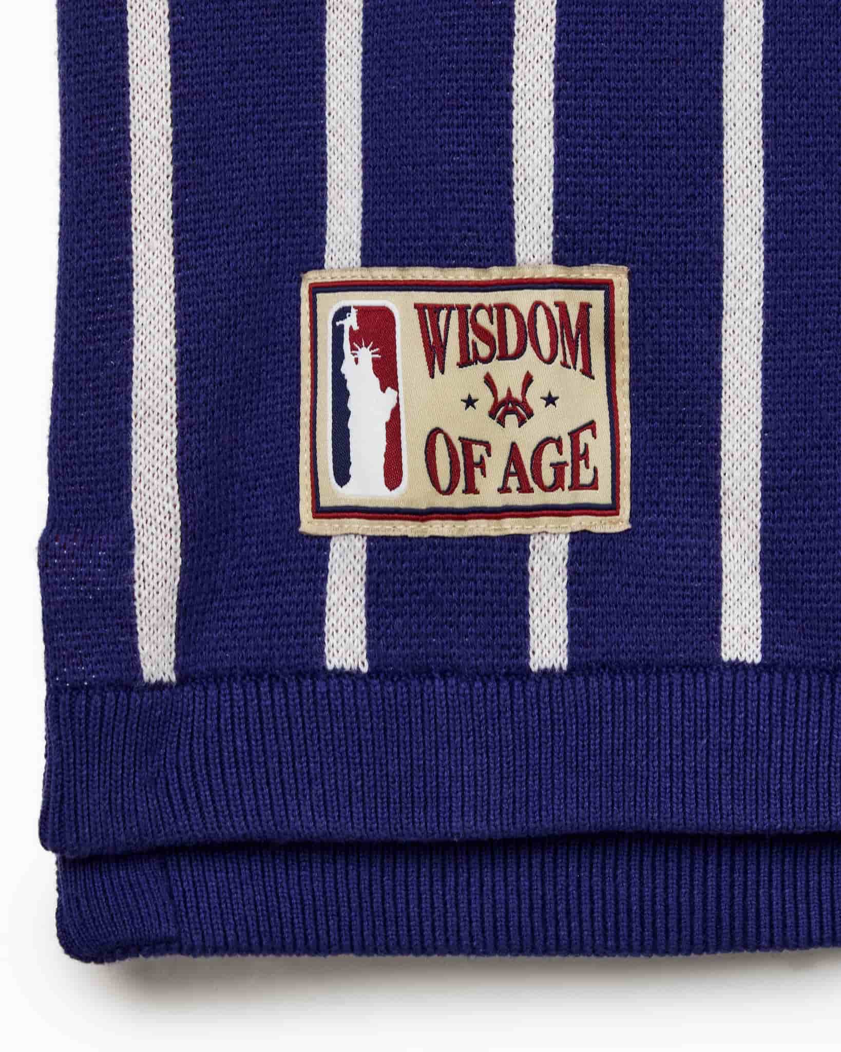 Wisdom Of Age Empire Basketball Jersey Blue Pinstripe front view brand patch